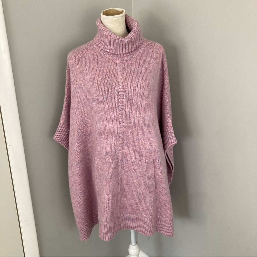 J. Crew relaxed turtleneck poncho alpaca wool marled pink purple size M / L